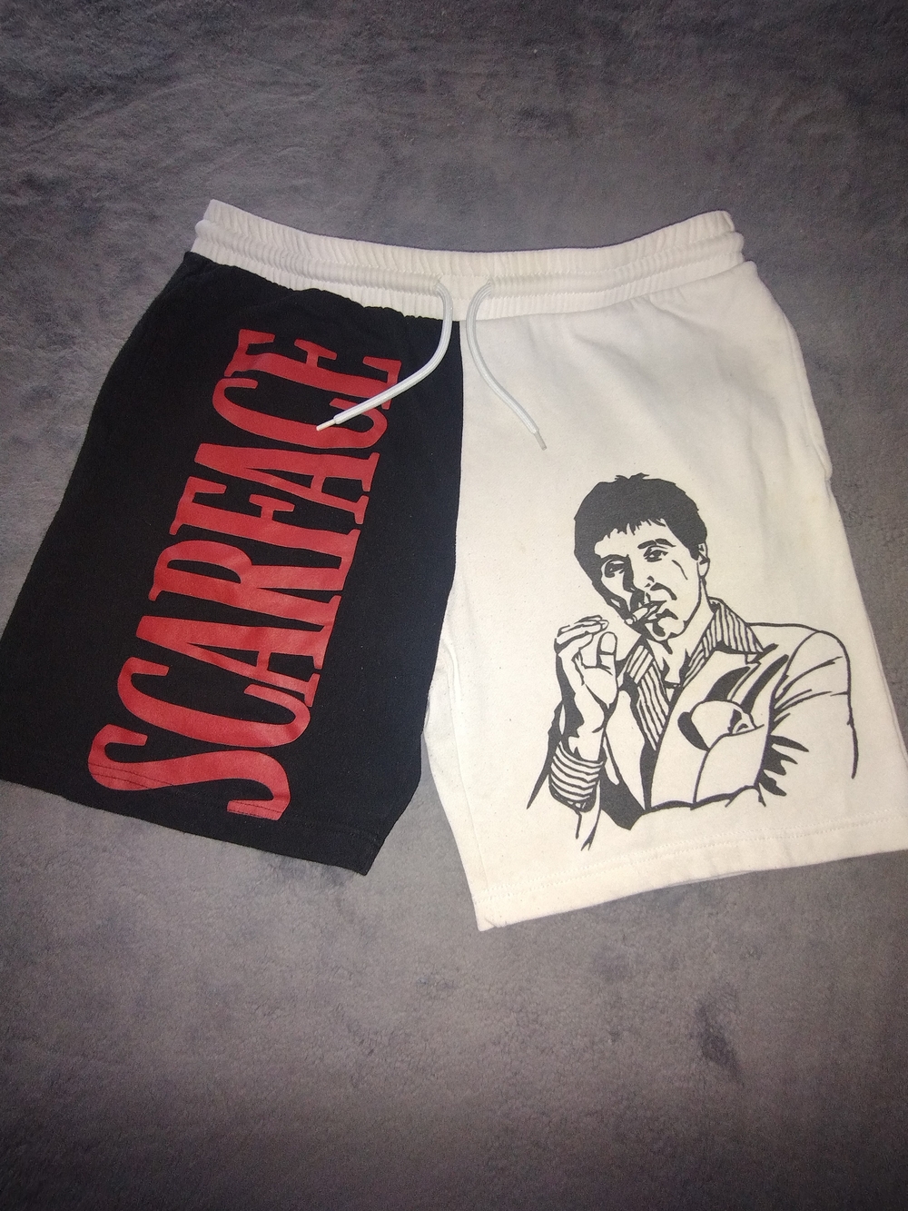 Scarface Split-Color Graphic Men’s Large Shorts - Black & White